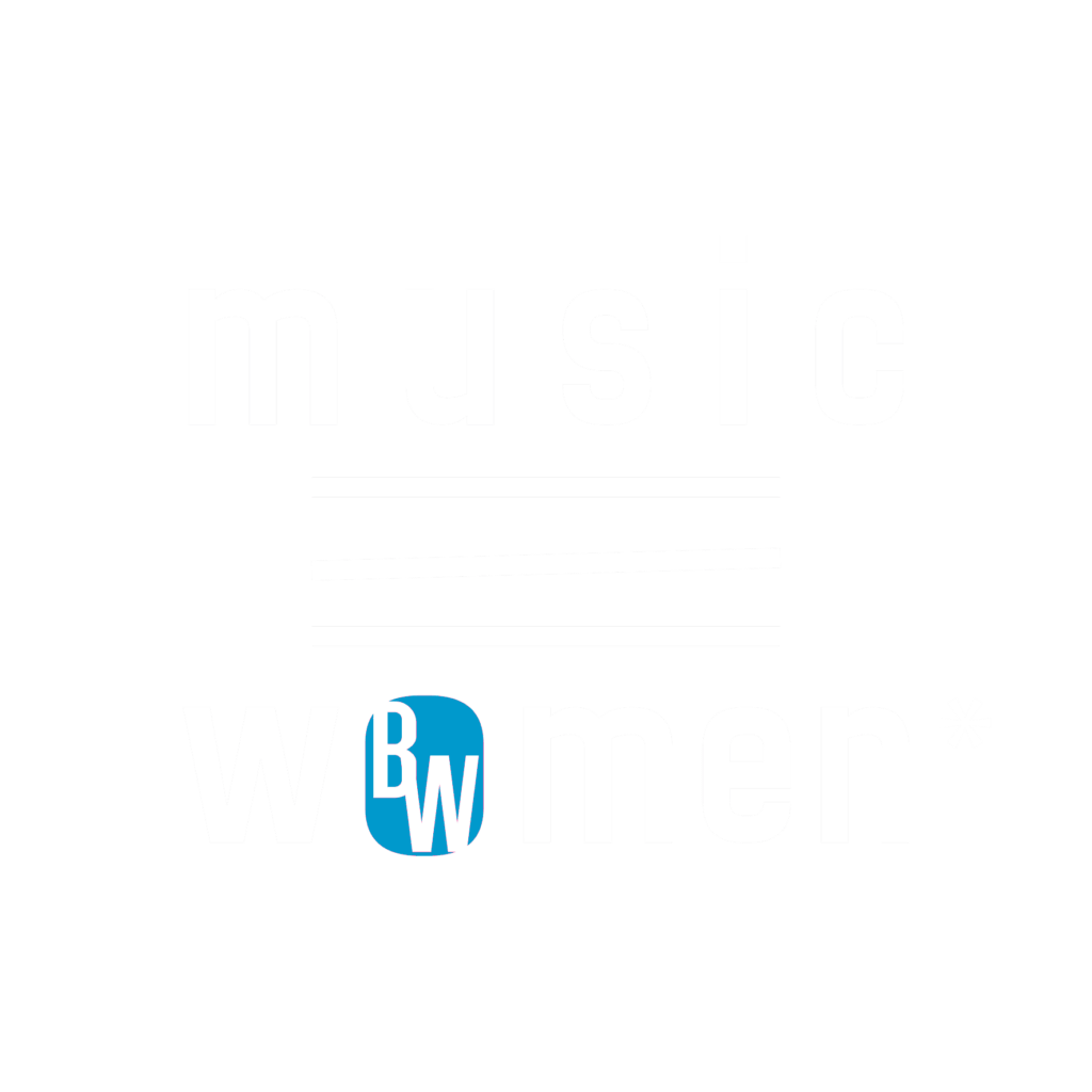 Weißes Logo der Music Women* Baden-Württemberg